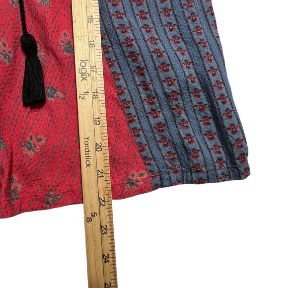 Free People Boho Peasant Top Medium Boxy Fit Embroidered Tassel Blouse - Picture 9 of 10